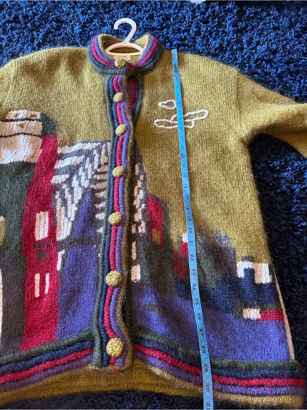 Vintage Olive Green Scenic Knit Button-Front Sweater Jacket - Picture 12 of 12
